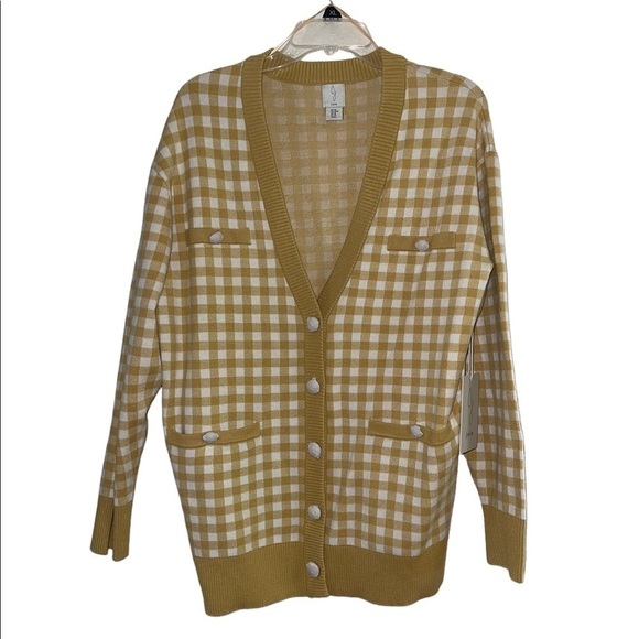 NWT- Joie Gingham Boyfriend Cardigan Sweater. Size Medium - Picture 4 of 7